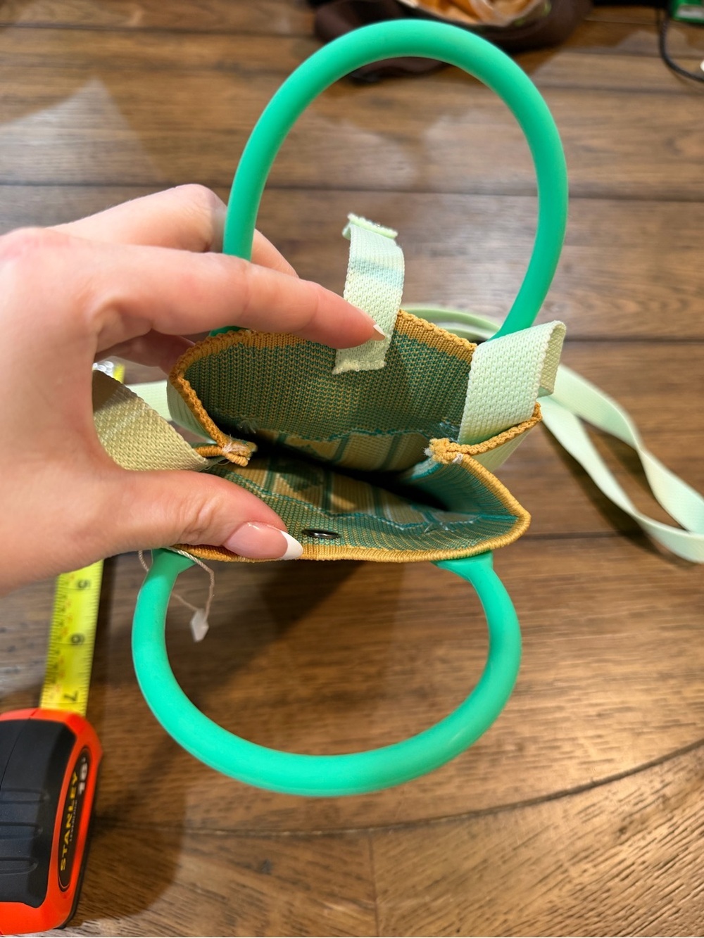 Mini Crossbody Phone Bag in Teal and Cream with Orange Trim​ - Picture 8 of 8